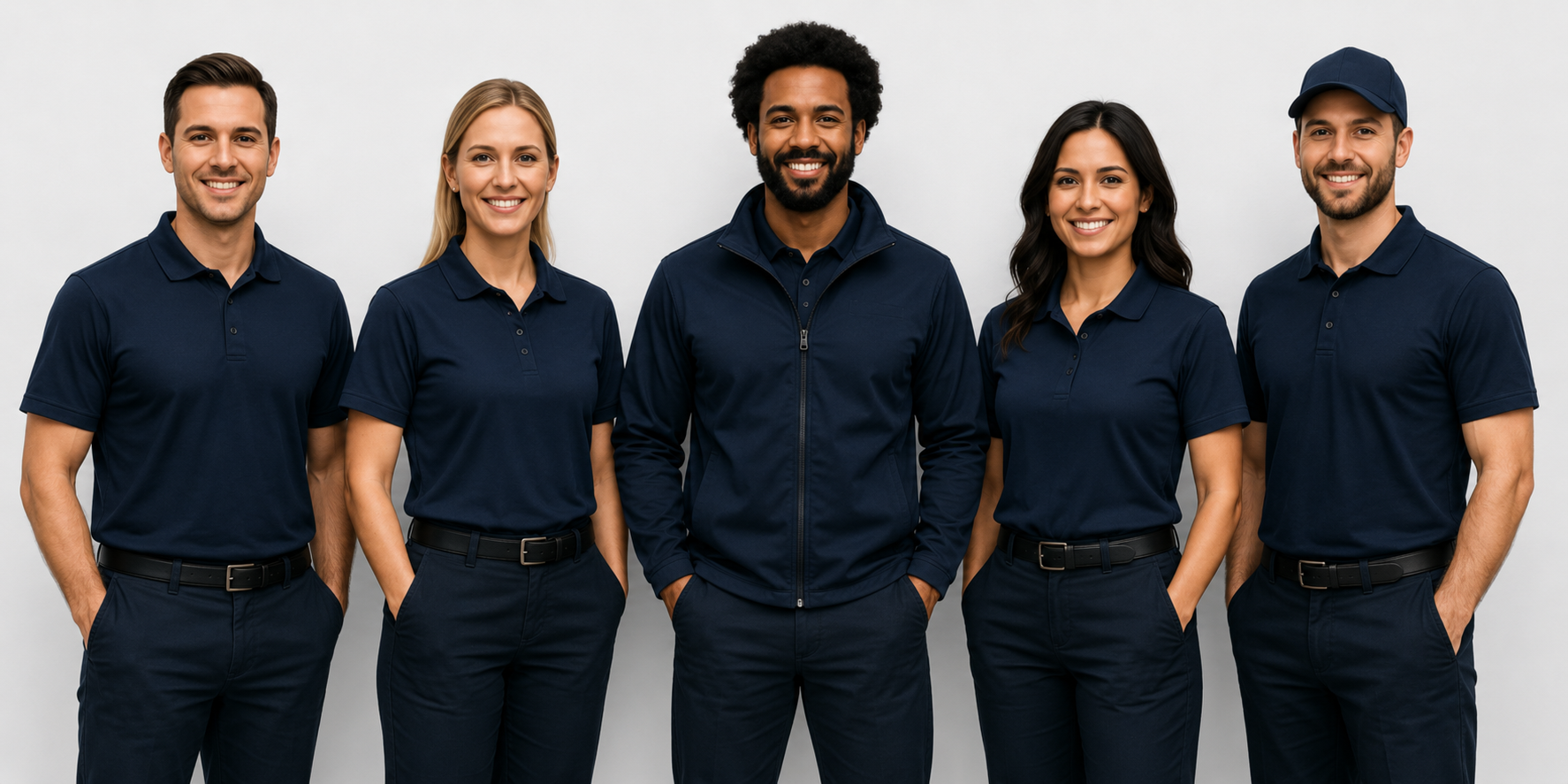 The same crew with ReadyCrew — matching navy uniforms